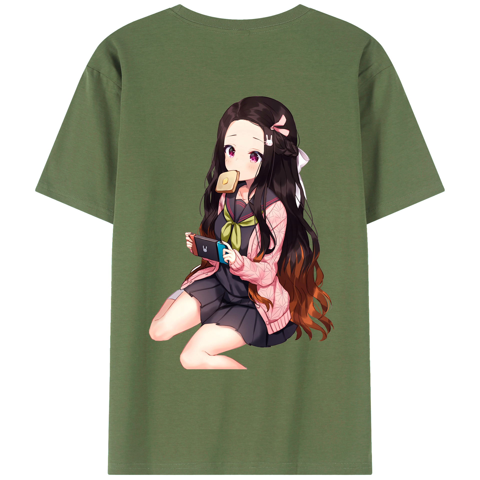 （画像用） 鬼滅の刃（きめつのやいば）竈門 禰󠄀豆子／かまど ねずこ Kamado Nezuko 綿100％ メンズ半袖Tシャツ（バックプリント） 通気性